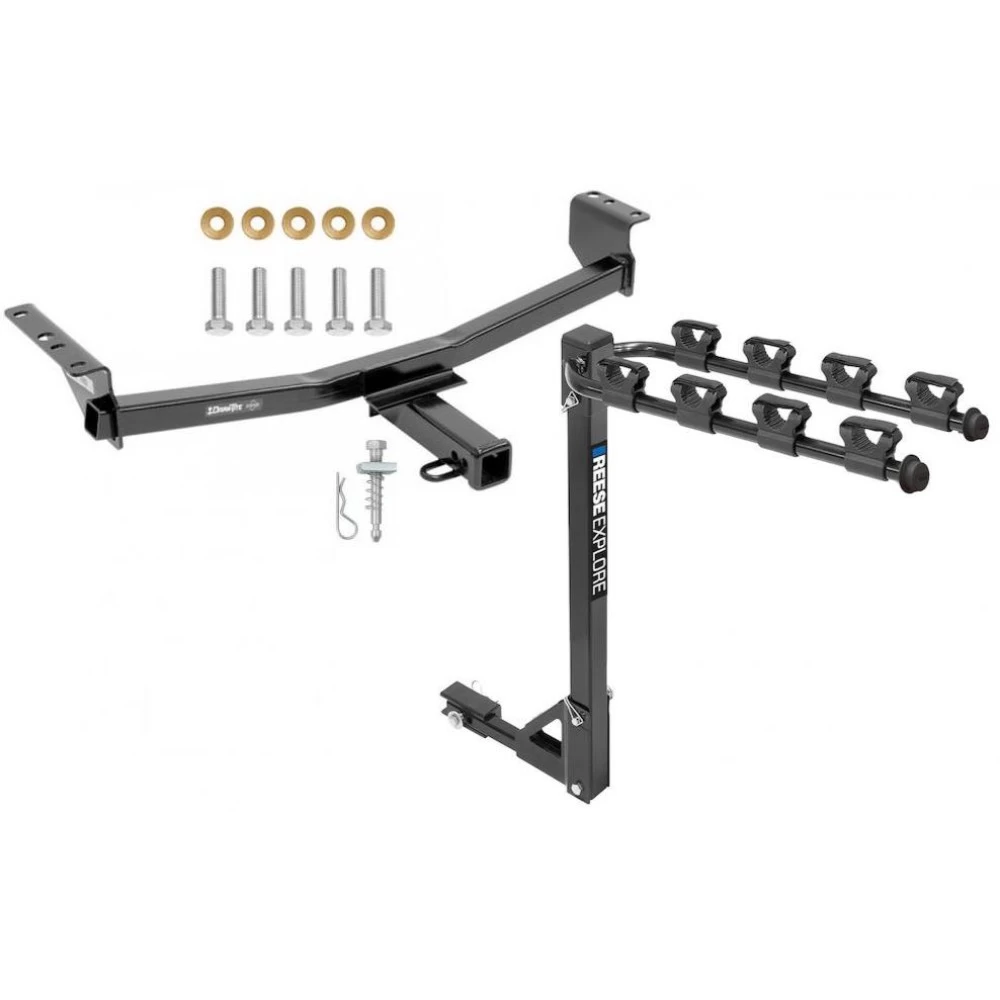 Trailer Tow Hitch w/ 4 Bike Rack For 08-20 Nissan Rogue Except Krom & Sport 2014 Rogue Select tilt away adult or child arms fold down carrier