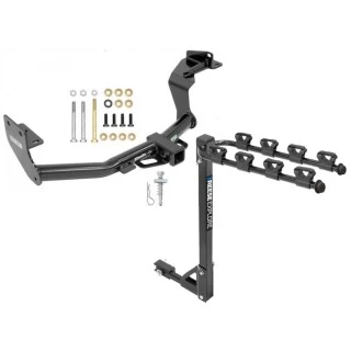 Trailer Tow Hitch w/ 4 Bike Rack For 16-20 KIA Sorento 2019 Hyunda Santa Fe Except XL 2020 All Models tilt away adult or child arms fold down carrier