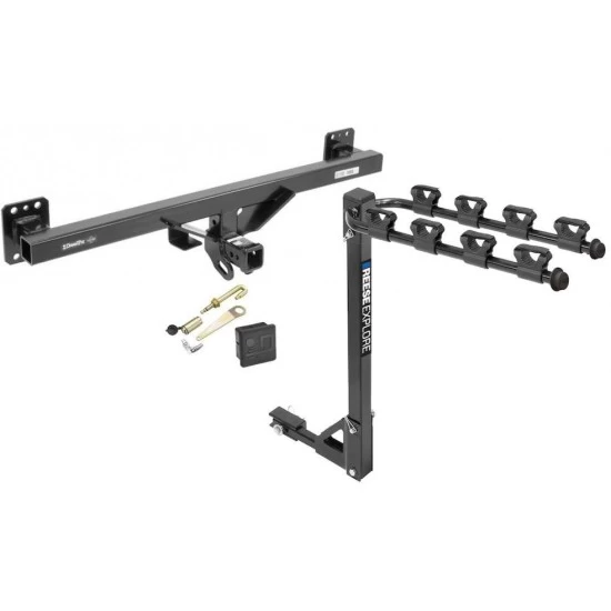 Trailer Tow Hitch w/ 4 Bike Rack For 07-16 Audi Q7 11-14 Porsche Cayenne 11-17 VW Touareg tilt away adult or child arms fold down carrier w/ Lock and Cover