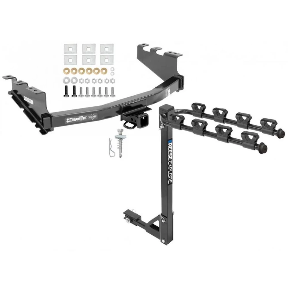 Trailer Tow Hitch w/ 4 Bike Rack For 14-18 Chevy Silverado GMC Sierra 1500 2019 LD Legacy tilt away adult or child arms fold down carrier
