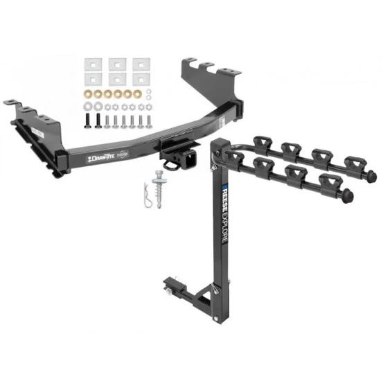 Trailer Tow Hitch w/ 4 Bike Rack For 14-18 Chevy Silverado GMC Sierra 1500 2019 LD Legacy tilt away adult or child arms fold down carrier