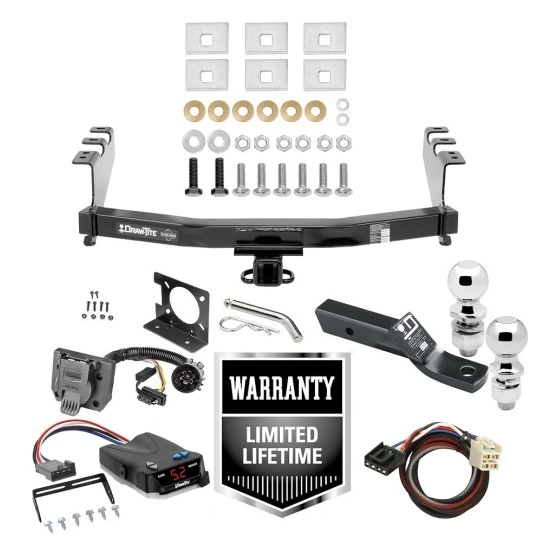 Trailer Hitch Brake Control Package For 14-18 Chevy Silverado GMC Sierra 1500 (2019 LD & Legacy) w/ Wiring Dual 2" and 2- 5/16" Ball 2" Drop Mount 7-Way Pin Blade RV Controller