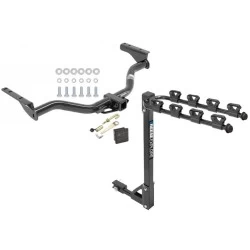Trailer Tow Hitch w/ 4 Bike Rack For 13-20 Nissan Pathfinder 14-20 INFINITI QX60 2013 JX35 tilt away adult or child arms fold down carrier w/ Lock and Cover