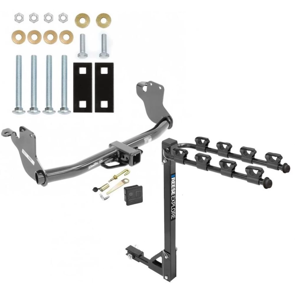 Trailer Tow Hitch w/ 4 Bike Rack For 11-26 Mitsubishi Outlander Sport RVR tilt away adult or child arms fold down carrier w/ Lock and Cover