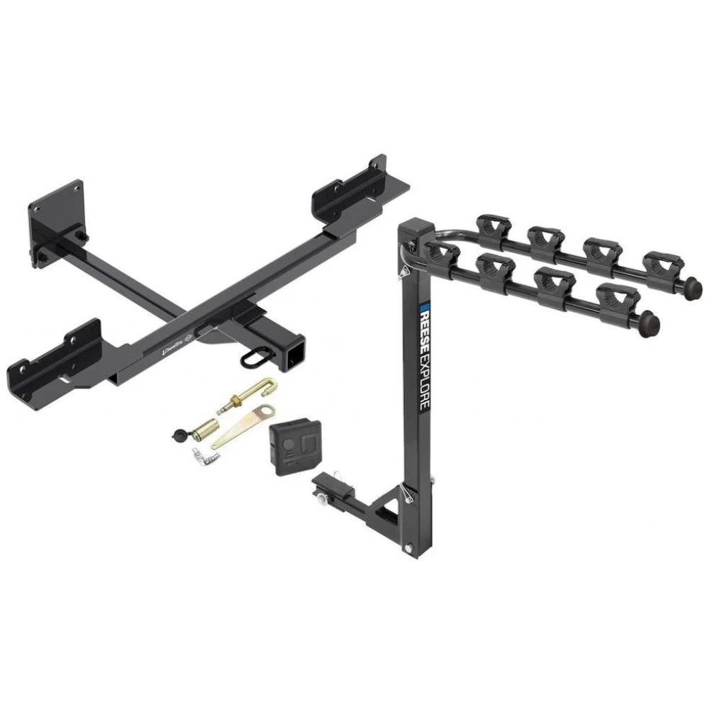 Trailer Tow Hitch w/ 4 Bike Rack For 12-15 Mercedes ML350 w/o Active Curve System 16-18 GLE SUV Except AMG tilt away adult or child arms fold down carrier w/ Lock and Cover