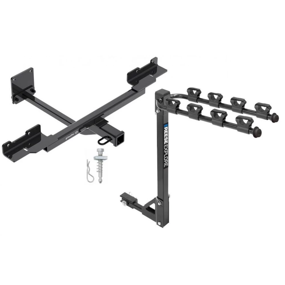Trailer Tow Hitch w/ 4 Bike Rack For 12-15 Mercedes ML350 w/o Active Curve System 16-18 GLE SUV Except AMG tilt away adult or child arms fold down carrier