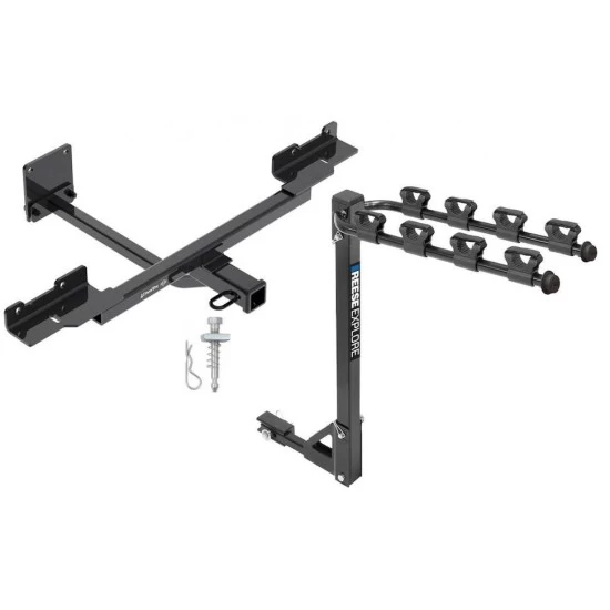 Trailer Tow Hitch w/ 4 Bike Rack For 12-15 Mercedes ML350 w/o Active Curve System 16-18 GLE SUV Except AMG tilt away adult or child arms fold down carrier