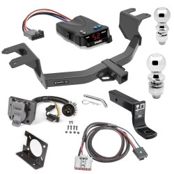 Trailer Hitch Brake Control Package For 19-25 Chevy Silverado GMC Sierra 1500 22-22 LTD w/o Factory Hitch w/ Wiring Dual 2" and 2- 5/16" Ball 4" Drop Mount 7-Way Pin Blade RV Controller