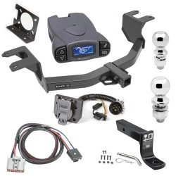 Trailer Hitch Tow Package w/ Tekonsha P3 Brake Control For 19-25 Chevy Silverado GMC Sierra 1500 22-22 LTD w/o Factory Hitch w/ Wiring Dual 2" and 2- 5/16" Ball 4" Drop Mount Prodigy 7-Way Pin Blade RV Controller