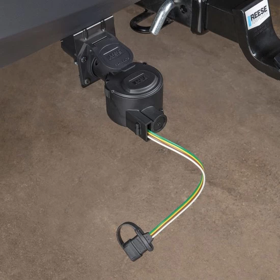 7-Way RV Round Tow Plug Harness Flat Pin to 4-Flat Wiring Harness Tow Plug Kit Adapter w/42" Retractable 4-Flat Wiring Harness Tow Plug Kit