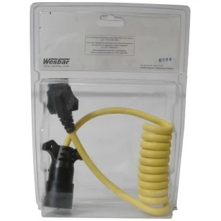 787195 Wesbar Trailer Wiring Adapter 7-Way Flat to 5-Way 4 ft. Coiled 7-Way RV Round Tow Plug Harness Flat Pin to 5-Flat 4 ft Coiled Adapter