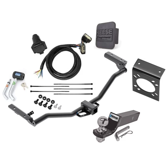 Reese Complete Tow Package For 11-19 Ford Explorer w/ 7-Way RV Wiring Harness Kit 2" Ball and Mount Bracket Lock Cover