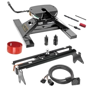 Draw-Tite Gooseneck Trailer Hitch Kit Deluxe w/ 18K 5th Fifth Wheel Adapter In-Bed Wiring and Hole Saw for 99-10 Chevy GMC Silverado Sierra 2500 07-10 3500 Turnover w/ Brackets Rails Under Bed 2-5/16" Ball