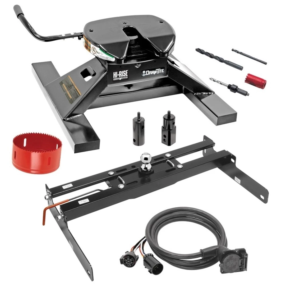 Draw-Tite Gooseneck Trailer Hitch Kit Deluxe w/ 18K 5th Fifth Wheel Adapter In-Bed Wiring and Hole Saw for 04-14 Ford F150 F-150 Turnover w/ Brackets Rails Under Bed 2-5/16" Ball
