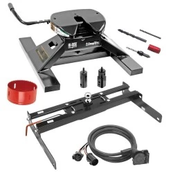 Draw-Tite Gooseneck Trailer Hitch Kit Deluxe w/ 18K 5th Fifth Wheel Adapter In-Bed Wiring and Hole Saw for 04-14 Ford F150 F-150 Turnover w/ Brackets Rails Under Bed 2-5/16" Ball