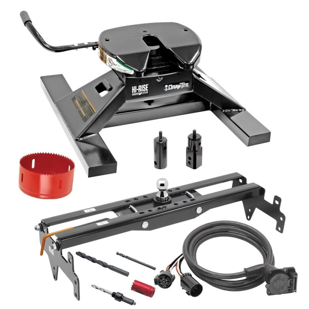 Draw-Tite Gooseneck Trailer Hitch Kit Deluxe w/ 18K 5th Fifth Wheel Adapter In-Bed Wiring and Hole Saw for 99-19 Chevy GMC Silverado Sierra 1500 99-04 2500 LD Turnover w/ Brackets Rails Under Bed 2-5/16" Ball