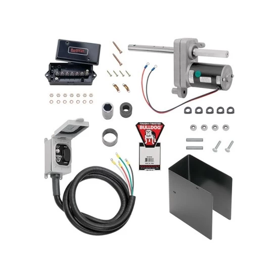 Bulldog Single Dual Cam Spring Return 12.5K Lift 25K Support Square Trailer Jack w/ Bulldog Electric Power Motor Kit w/ Manual Override Crank for Gooseneck Dump Agricultural Construction Heavy-Duty Utility Horse Livestock Trailers