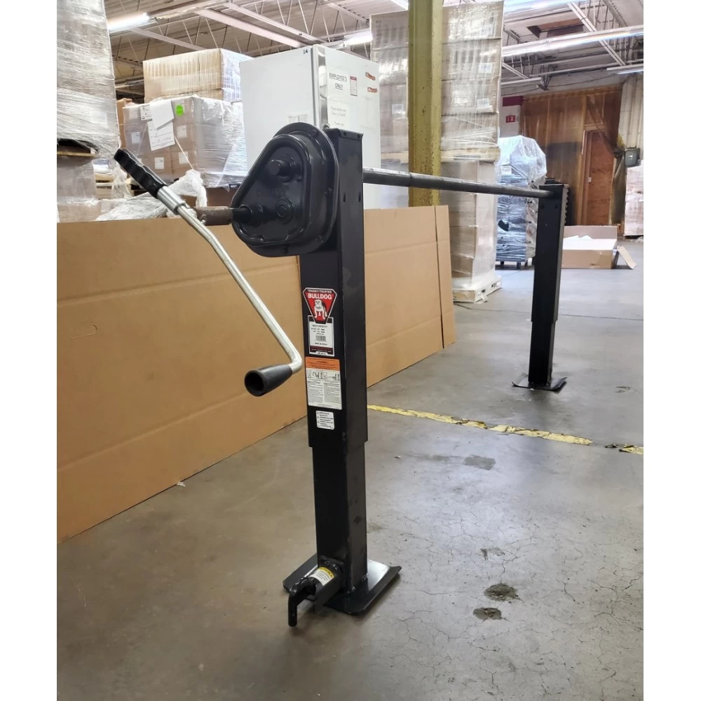 500150 Bulldog 24K 2-Speed Heavy Duty Tandem Square Trailer Jack Drop Leg Set w/ Spring Return 26" Lift w/ Cross Shaft Crank Handle Traditional Gearbox Bulldog 24K 2-Speed Heavy Duty Tandem Square Trailer Jack Drop Leg Set w/ Spring Return 26" Lift w/ Cross Shaft Crank Handle Traditional Gearbox