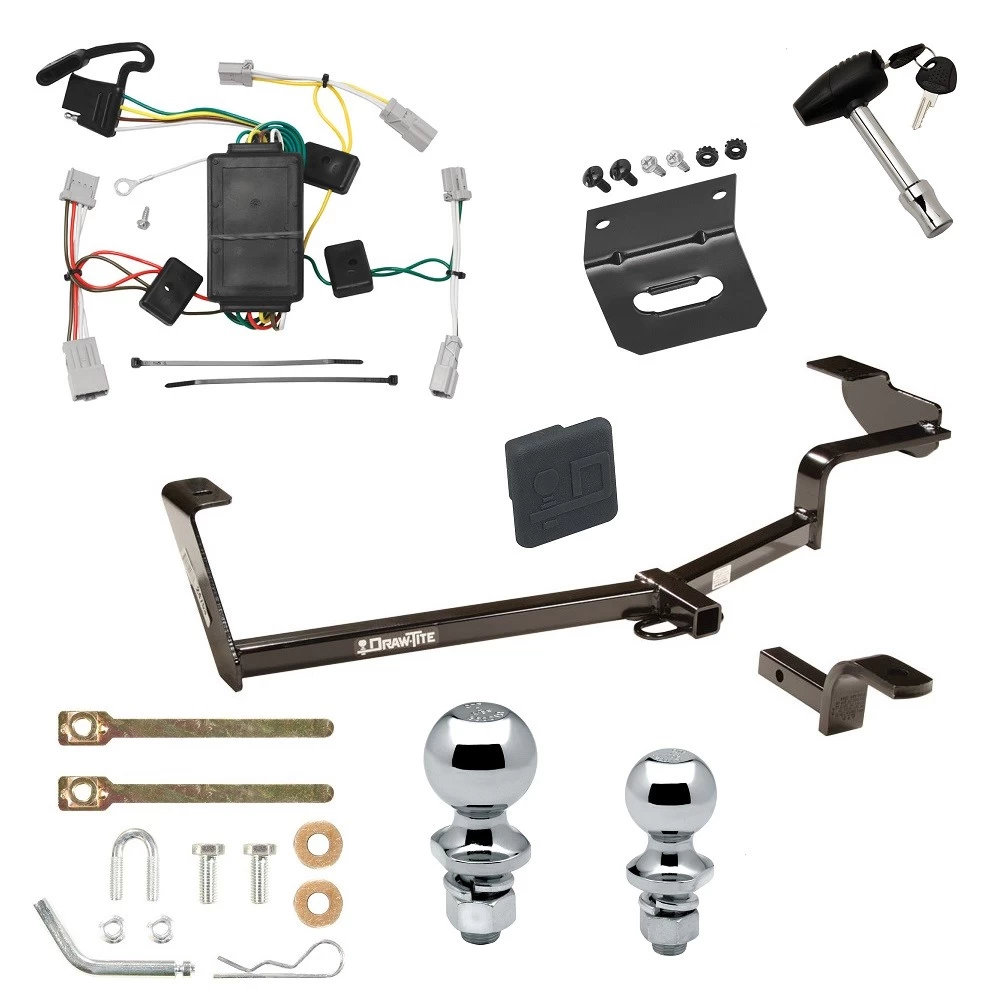 Ultimate Tow Package For 06-15 Honda Civic Trailer Hitch w/ Wiring Draw-Bar Dual 2" and 1-7/8" Ball Lock Bracket Cover 1-1/4" Receiver
