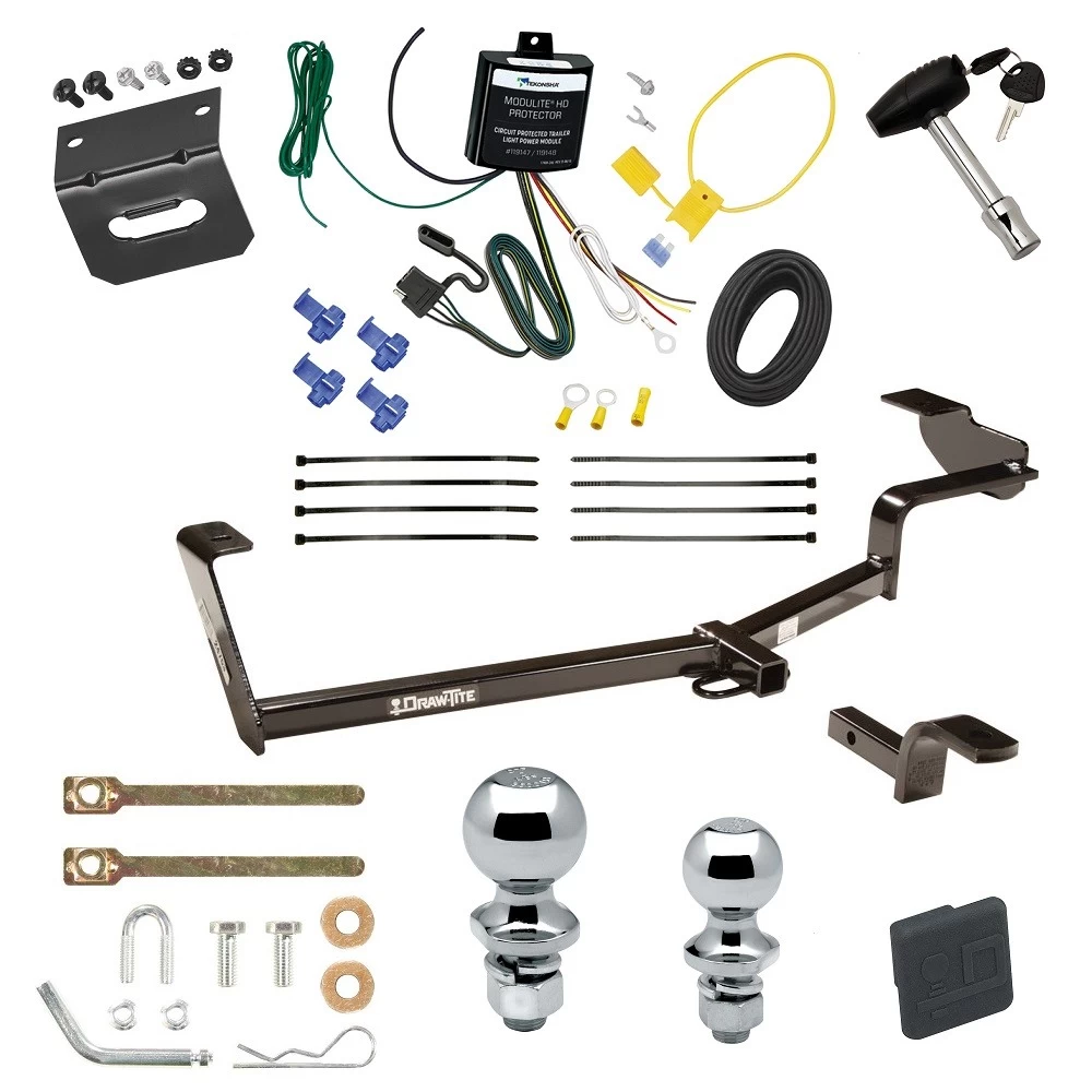 Ultimate Tow Package For 12-15 Honda Civic Sedan Hybrid Trailer Hitch w/ Wiring Draw-Bar Dual 2" and 1-7/8" Ball Lock Bracket Cover 1-1/4" Receiver