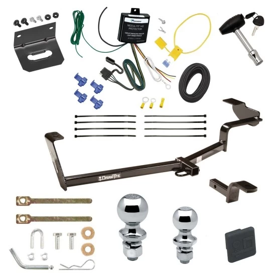 Ultimate Tow Package For 12-15 Honda Civic Sedan Hybrid Trailer Hitch w/ Wiring Draw-Bar Dual 2" and 1-7/8" Ball Lock Bracket Cover 1-1/4" Receiver