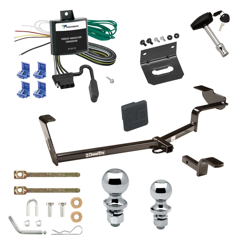 Ultimate Tow Package For 06-11 Honda Civic Sedan Si & Hybrid Trailer Hitch w/ Wiring Draw-Bar Dual 2" and 1-7/8" Ball Lock Bracket Cover 1-1/4" Receiver