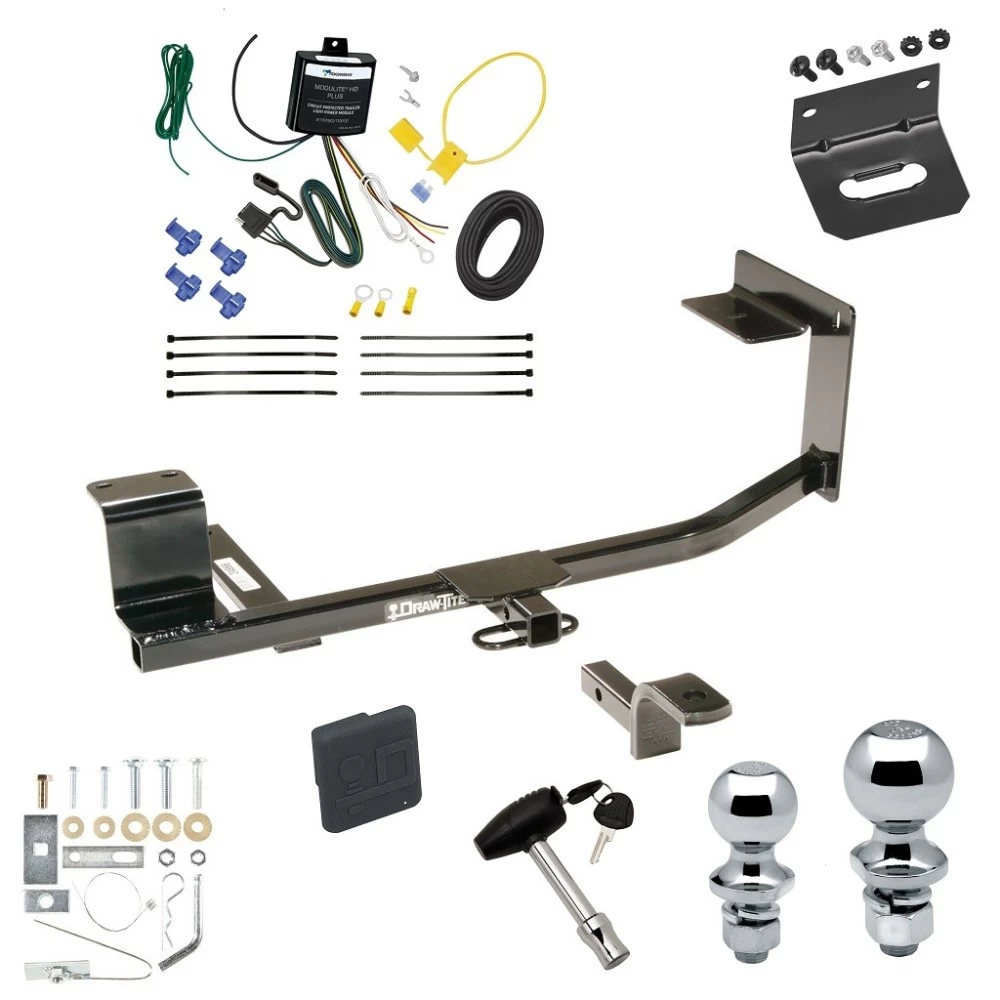 Ultimate Tow Package For 10-14 Volkswagen Golf Wagon 11-14 Jetta SportWagen Exc TDI Trailer Hitch w/ Wiring Draw-Bar Dual 2" and 1-7/8" Ball Lock Bracket Cover 1-1/4" Receiver