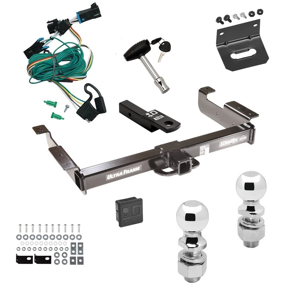 Ultimate Class 5 10K Tow Package For 96-99 Chevy Express GMC Savana 1500 2500 3500 Trailer Hitch w/ Wiring Dual 2" and 2-5/16" Ball 2" Drop Mount Lock Bracket Cover 2" Receiver