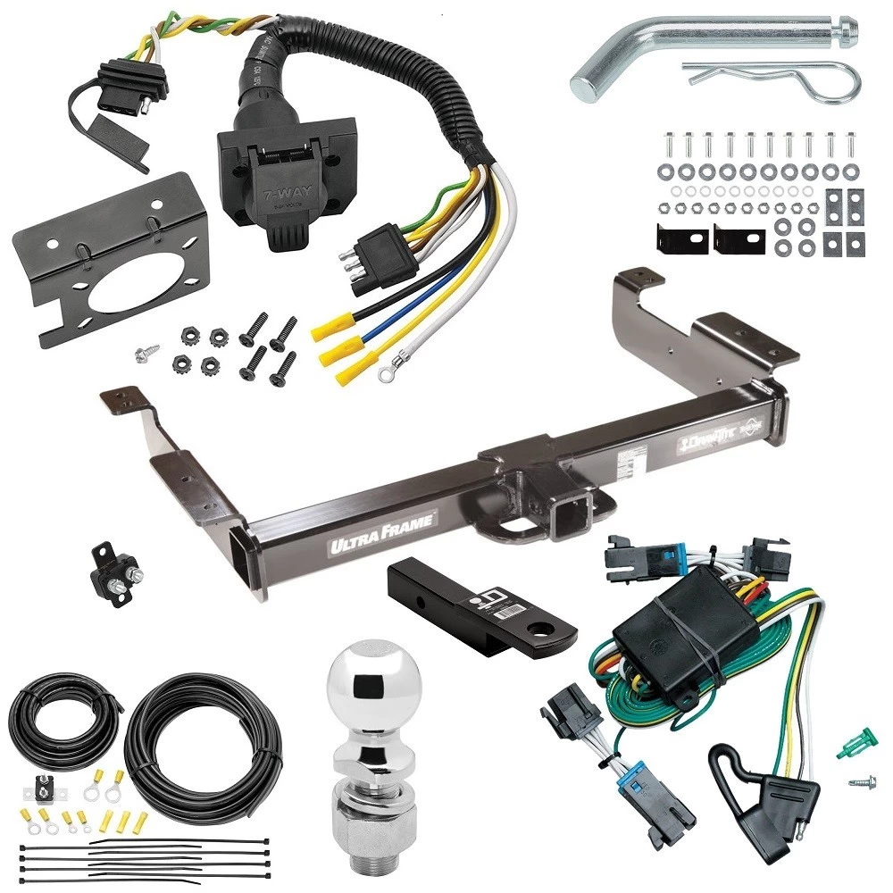Custom Fit Trailer Hitch Wiring Harness (Plug & Play) 2" Drop Ball-Mount w/ Pin/Clip 2-5/16" Chrome Ball Trailer Connector Adapter Brake Control Wiring Kit Circuit Breaker Installation Hardware Installation Instructions 41946 85343 20506 70 Class 5 10K Trailer Hitch Tow Package w/ 7-Way RV Wiring For 00-02 Chevy Express GMC Savana Van w/ 2-5/16" Ball 2" Drop Mount Ultra Frame 2" Receiver All Models