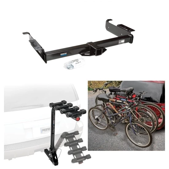 Trailer Hitch w/ 4 Bike Rack For 96-27 Chevy Express GMC Savana Van Except Cutaway Models Approved for Recreational & Offroad Use Carrier for Adult Woman or Child Bicycles Foldable