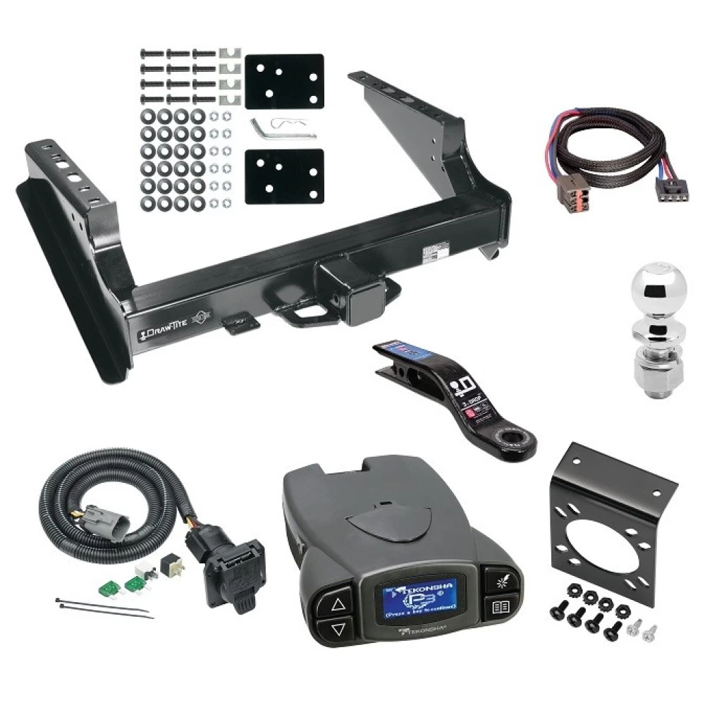 Class 5 18K Trailer Hitch Tow Package Prodigy P3 Brake Control For 99-16 Ford F-250 F-350 F-450 Super Duty Standard Bed & Bumper w/ 7-Way RV Wiring 2" Drop Mount 2" Ball Class 4 2" Receiver Draw-Tite Tekonsha