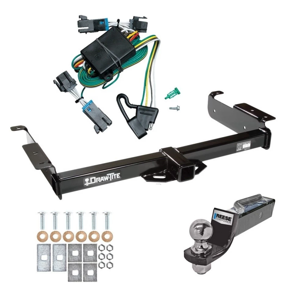 Tow Package For 00-02 Chevrolet Express GMC Savana 1500 2500 3500 Trailer Hitch w/ Wiring 2" Drop Mount 2" Ball 2" Receiver