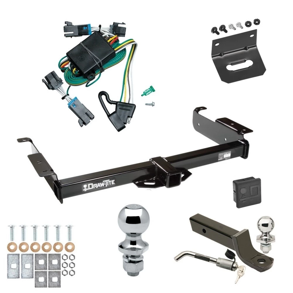 Ultimate Tow Package For 00-02 Chevrolet Express GMC Savana 1500 2500 3500 Trailer Hitch w/ Wiring 2" Drop Mount Dual 2" and 1-7/8" Ball Lock Bracket Cover 2" Receiver