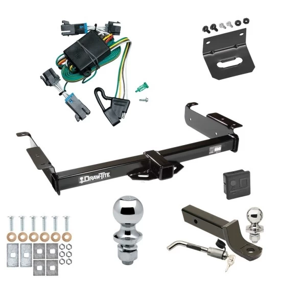 Ultimate Tow Package For 00-02 Chevrolet Express GMC Savana 1500 2500 3500 Trailer Hitch w/ Wiring 2" Drop Mount Dual 2" and 1-7/8" Ball Lock Bracket Cover 2" Receiver