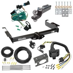 Trailer Hitch Tow Package w/ 7-Way RV Wiring For 96-99 Chevy Express GMC Savana 1500 2500 3500 w/ 2" Drop Mount 2" Ball Class 3 2" Receiver