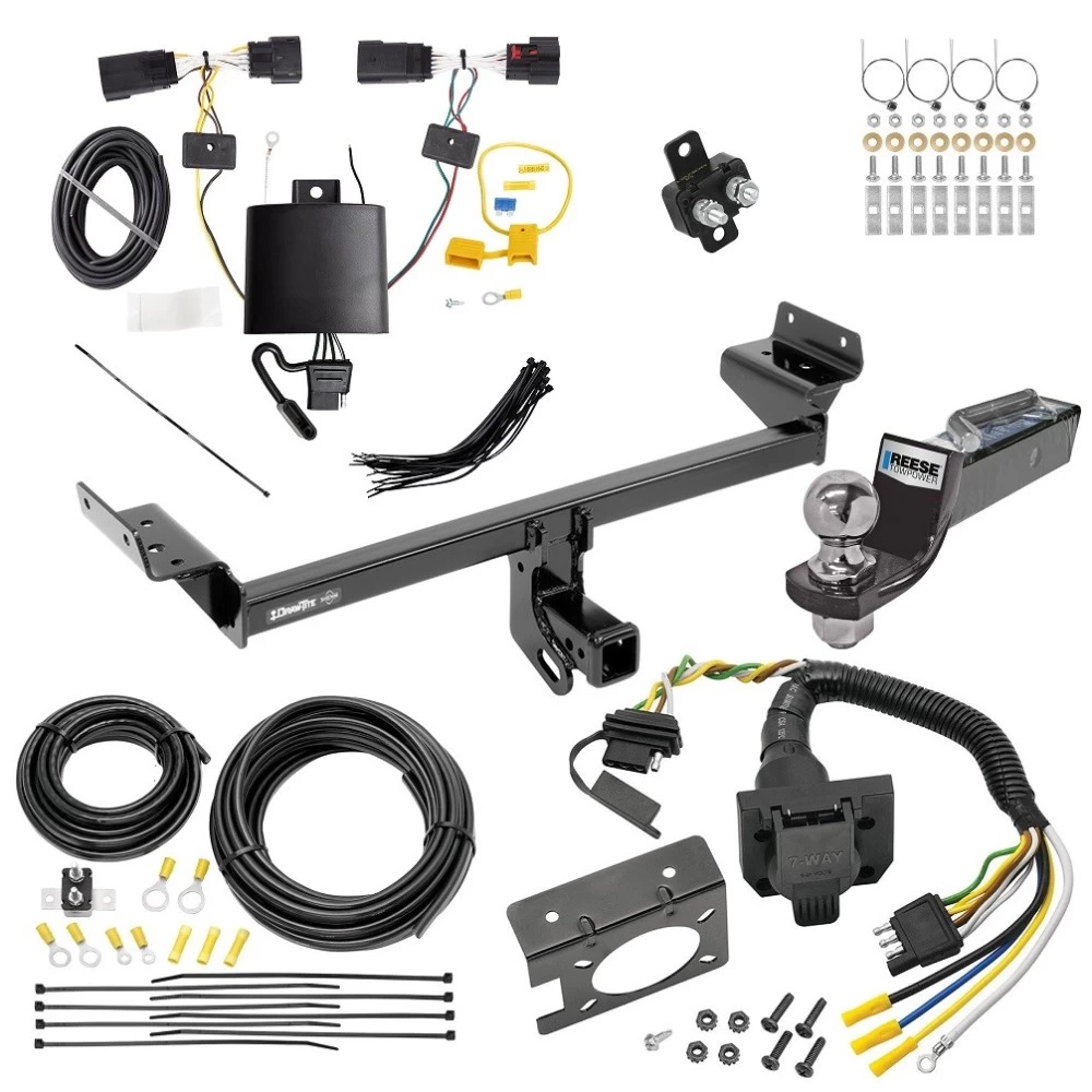 Trailer Hitch Tow Package w/ 7-Way RV Wiring For 19-23 Lincoln Nautilus w/ 2" Drop Mount 2" Ball Class 3 2" Receiver All Models 