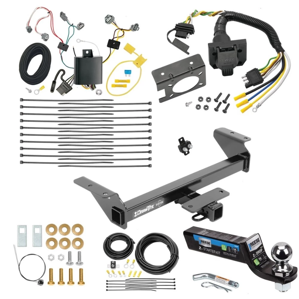 Class 4 7K Trailer Hitch Tow Package w/ 7-Way RV Wiring For 16-23 Toyota Tacoma All Models w/ 2" Drop Mount 2" Ball 2" Receiver