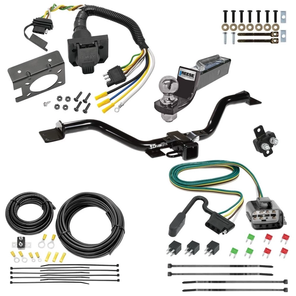 Trailer Hitch Tow Package w/ 7-Way RV Wiring For 13-17 GMC Acadia Limited Buick Enclave Chevy Traverse w/ 2" Drop Mount 2" Ball Class 3 2" Receiver