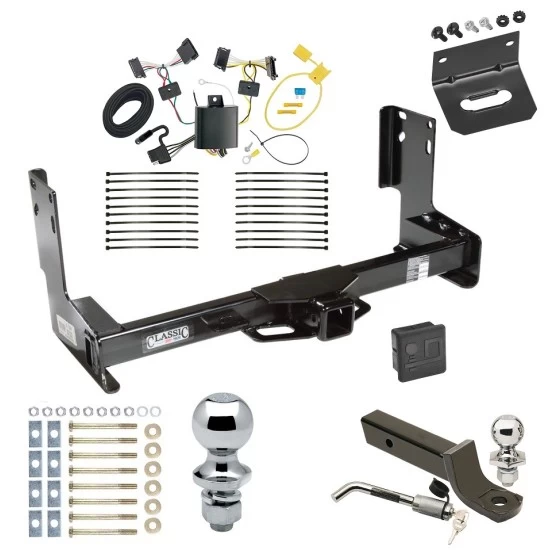 Ultimate Tow Package For 07-13 Mercedes-Benz Freightliner 07-09 Dodge Sprinter 2500 3500 w/o Factory Step Bumper Trailer Hitch w/ Wiring 2" Drop Mount Dual 2" and 1-7/8" Ball Lock Bracket Cover 2" Receiver