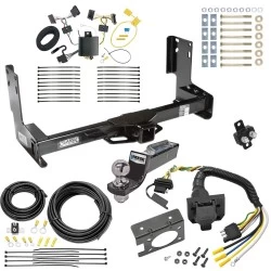 Trailer Hitch Tow Package w/ 7-Way RV Wiring For 07-13 Mercedes-Benz Freightliner 07-09 Dodge Sprinter 2500 3500 w/o Factory Step Bumper w/ 2" Drop Mount 2" Ball Class 4 2" Receiver
