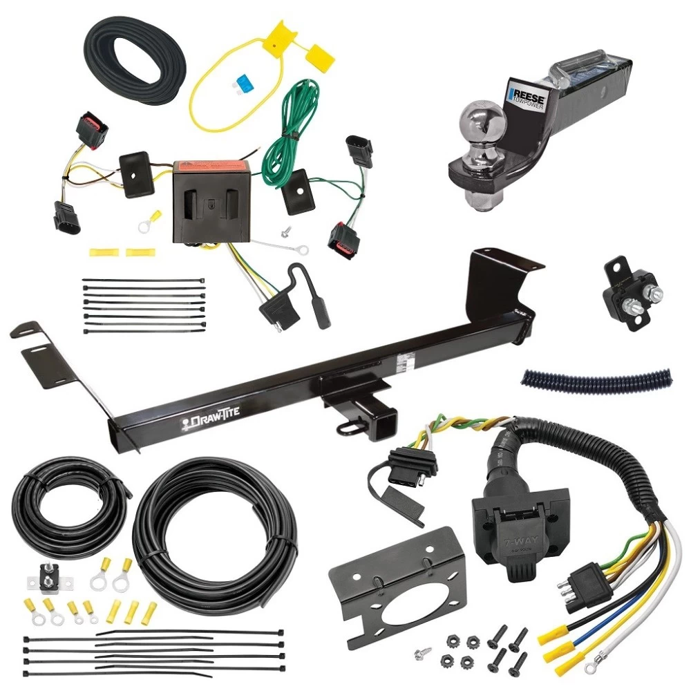 Trailer Hitch Tow Package w/ 7-Way RV Wiring For 08-10 Chrysler Town and Country Dodge Grand Caravan w/ 2" Drop Mount 2" Ball Class 3 2" Receiver