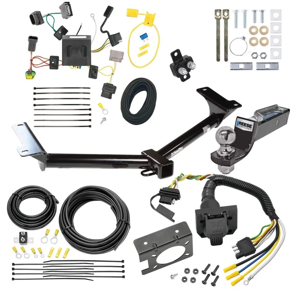 Trailer Hitch Tow Package w/ 7-Way RV Wiring For 11-20 Dodge Journey w/ LED Taillights w/ 2" Drop Mount 2" Ball Class 3 2" Receiver