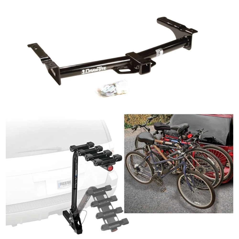 Trailer Hitch w/ 4 Bike Rack For 75-14 Ford Econoline Van Except Shuttle Bus Approved for Recreational & Offroad Use Carrier for Adult Woman or Child Bicycles Foldable