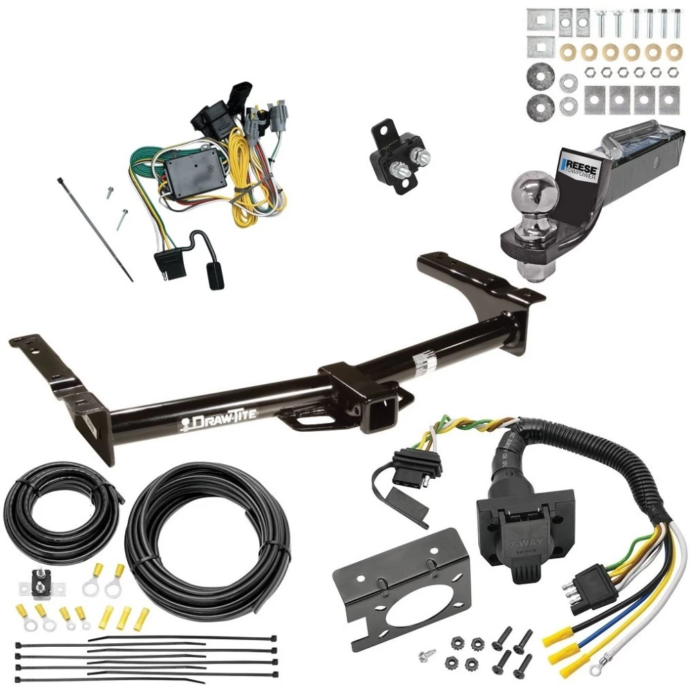 Trailer Hitch Tow Package w/ 7-Way RV Wiring For 92-94 Ford Econoline Van All Exc Shuttle Bus w/ 2" Drop Mount 2" Ball Class 4 2" Receiver