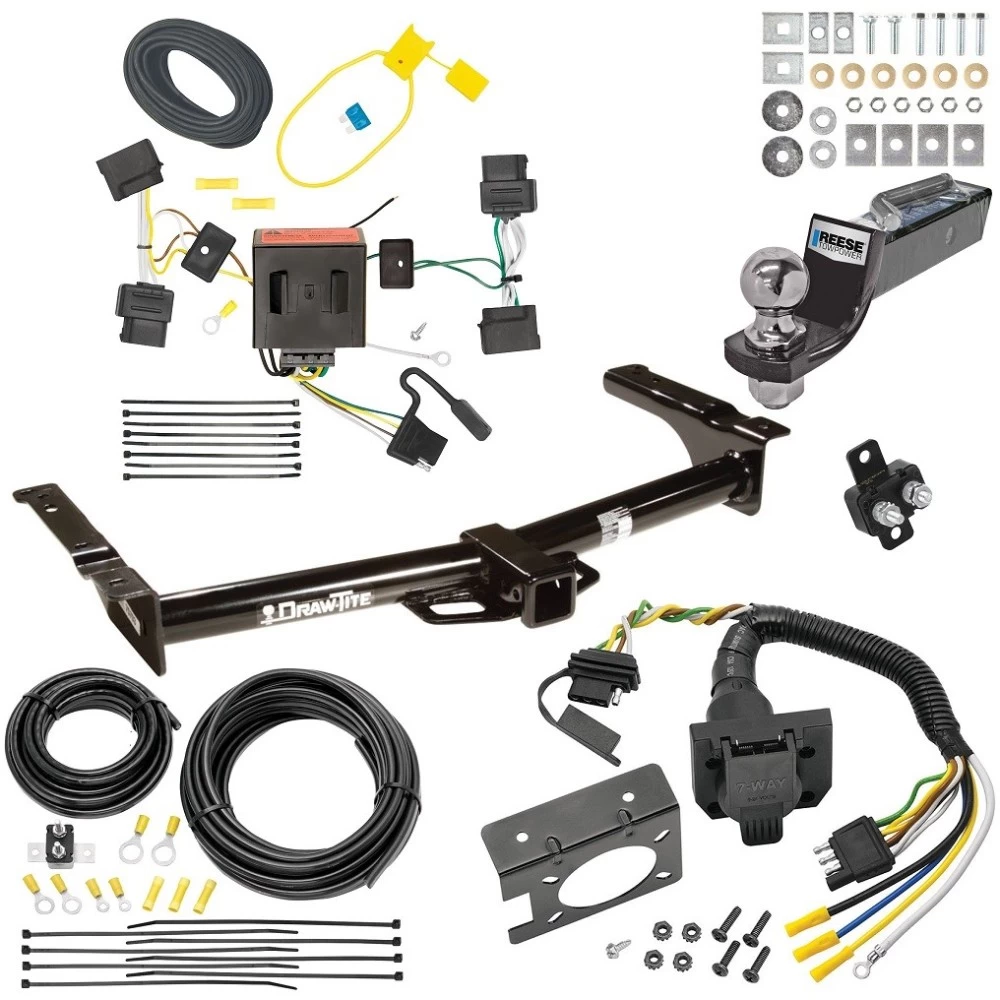 Trailer Hitch Tow Package w/ 7-Way RV Wiring For 08-14 Ford Econoline Van All Exc Shuttle Bus w/ 2" Drop Mount 2" Ball Class 4 2" Receiver