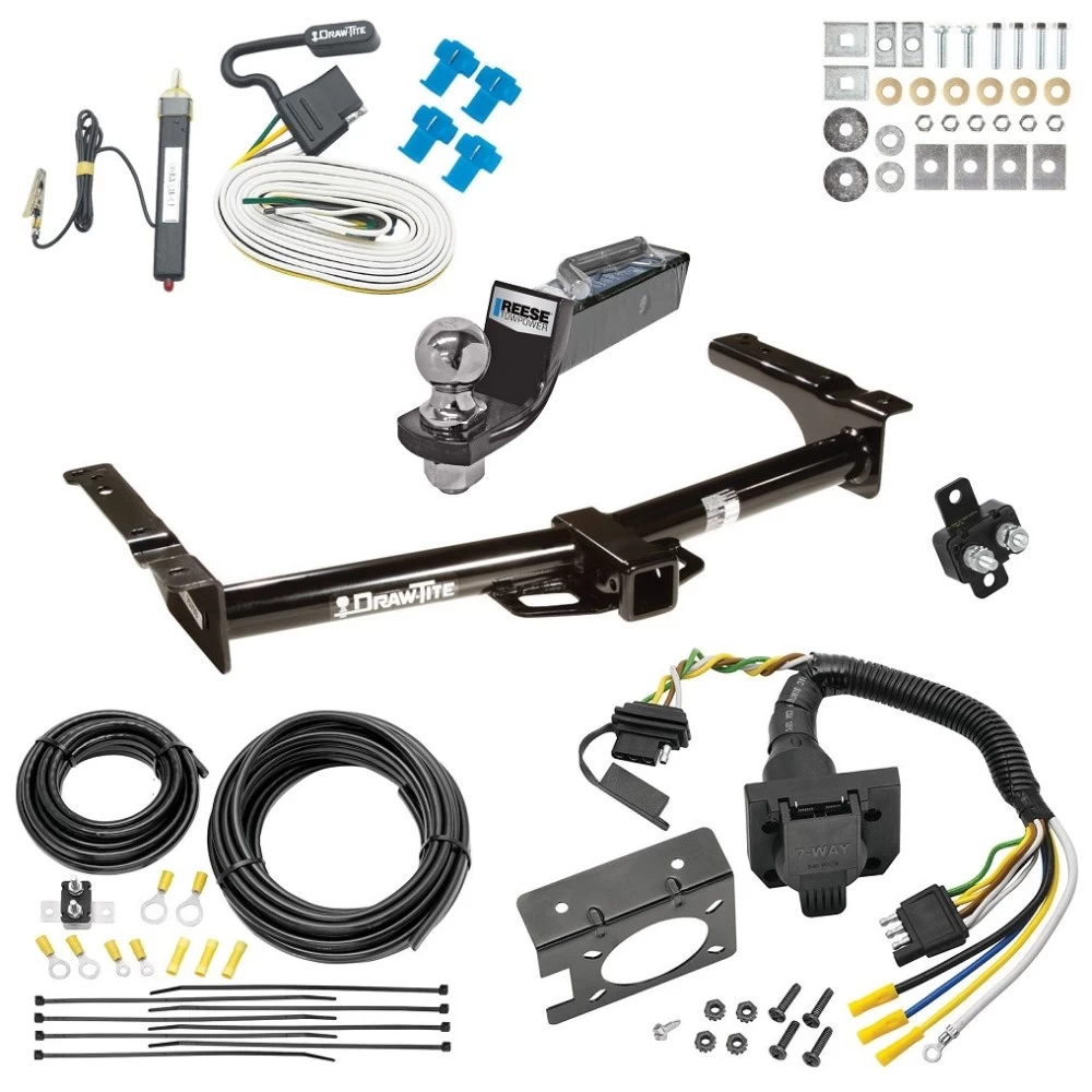 Trailer Hitch Tow Package w/ 7-Way RV Wiring For 75-07 Ford Econoline Van Except Shuttle Bus w/ 2" Drop Mount 2" Ball Class 4 2" Receiver