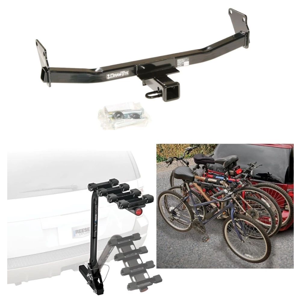 Trailer Hitch w/ 4 Bike Rack For 07-17 Jeep Compass Patriot Approved for Recreational & Offroad Use Carrier for Adult Woman or Child Bicycles Foldable