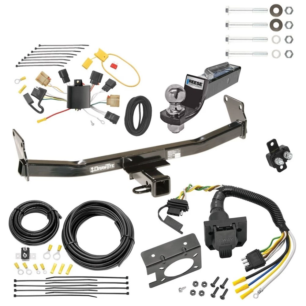 Trailer Hitch Tow Package w/ 7-Way RV Wiring For 07-07 Jeep Patriot 07-10 Compass w/ 2" Drop Mount 2" Ball Class 3 2" Receiver