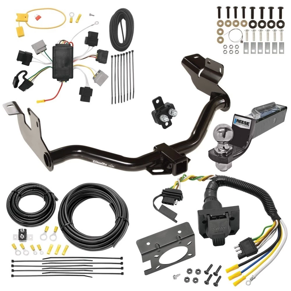 Trailer Hitch Tow Package w/ 7-Way RV Wiring For 05-07 Ford Escape 05-06 Mazda Tribute w/ 2" Drop Mount 2" Ball Class 3 2" Receiver