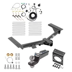 Trailer Hitch Tow Package w/ 7-Way RV Wiring For 15-27 Ford Transit 150 250 350 22-27 E-Transit w/ 2" Drop Mount 2" Ball Class 3 2" Receiver
